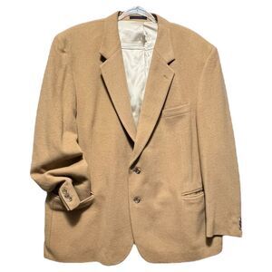 VTG English Manor Poland 50R Wool 2 Button Sport Coat Blazer Jacket Camel Beige